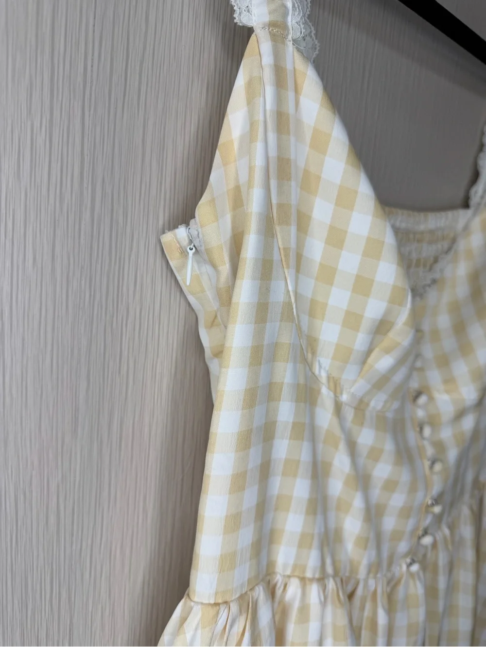 Yellow Gingham Mini Dress M Smocked Back Cottagecore Coquette Babydoll Summer